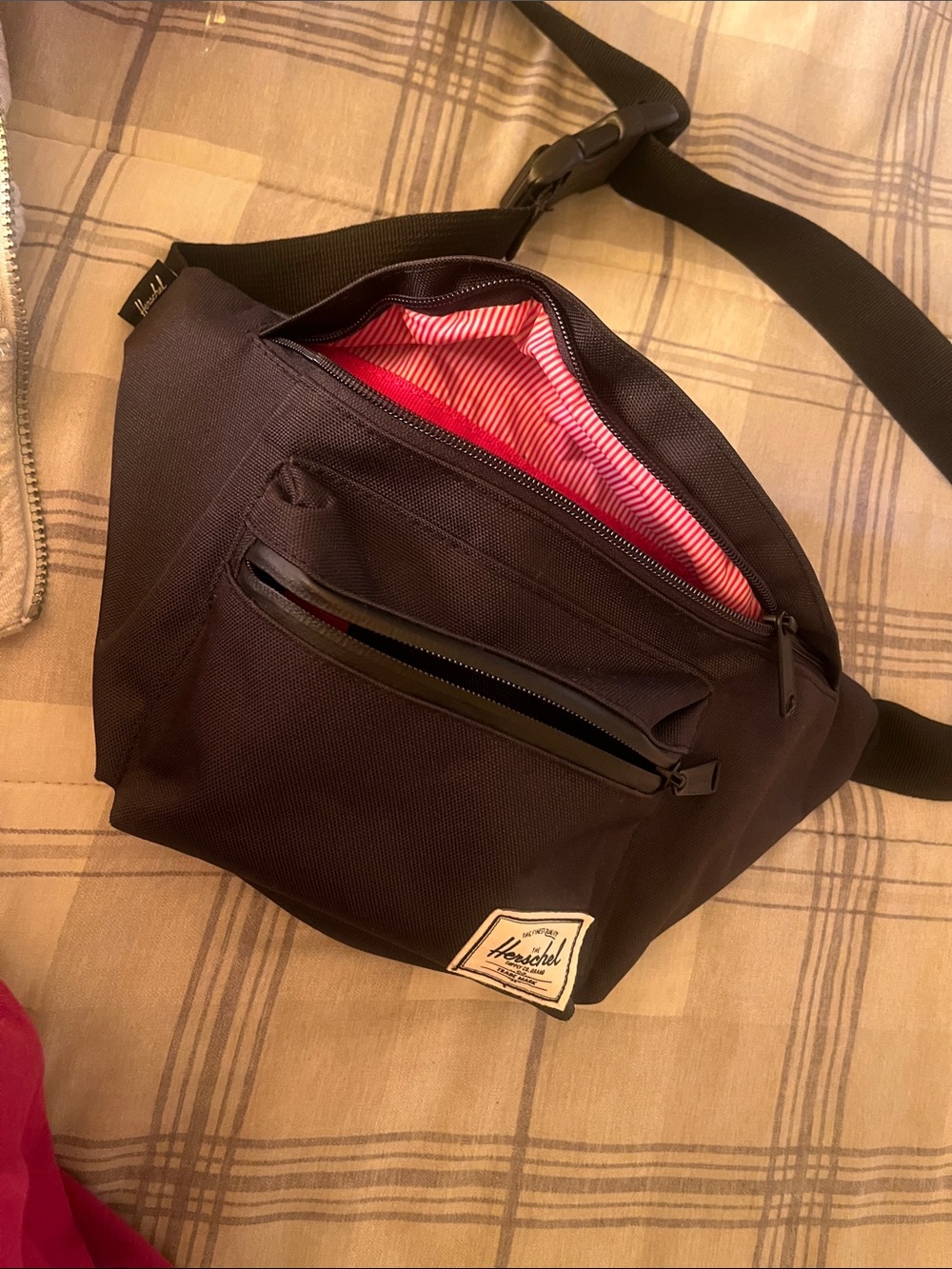 Herschel Supply Company Black Belt Fanny Pack belted Bag with Red Interior